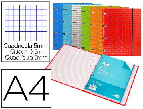 Pasta de elasticos liderpapel de aneis com recarga din a4 120 folhas 70 gr quadricula 5 mm 4 aneis redondos de 20 mm , Liderpapel , 48805 , 8423473563391